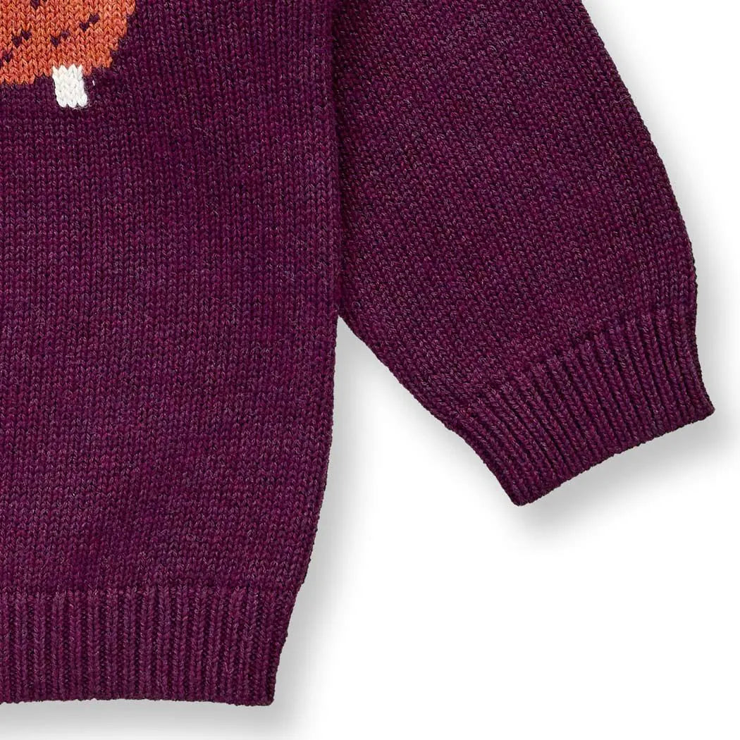 Sense Organics Baby Strickpullover mit Igel auf Bordeauxrot, Modell NAVIN