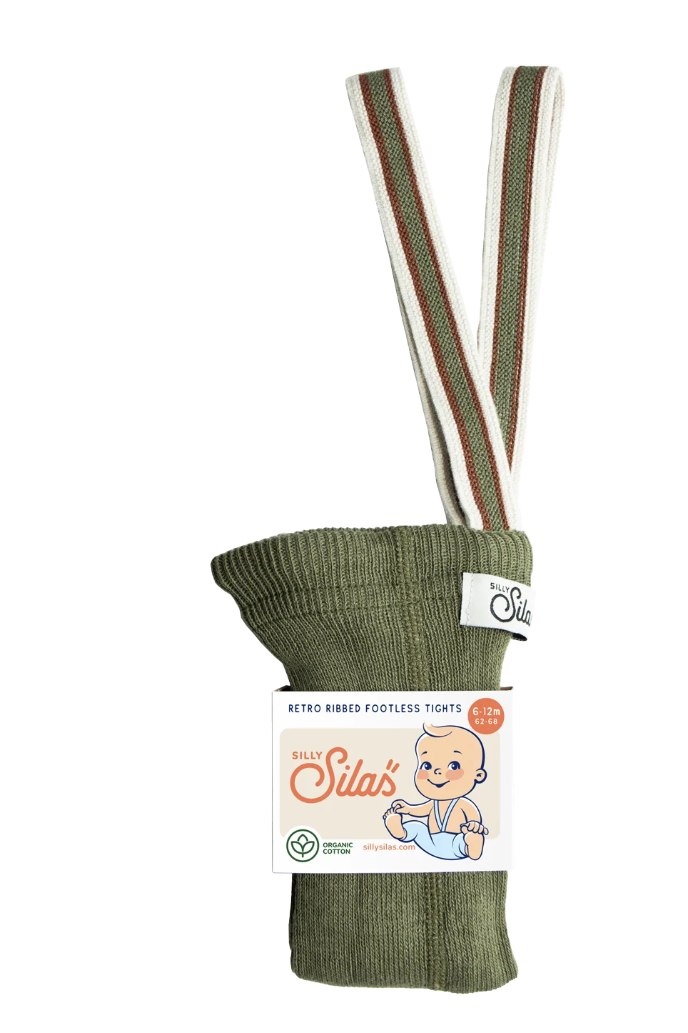 Silly Silas Footless Cotton Tights (GOTS) olive striped
