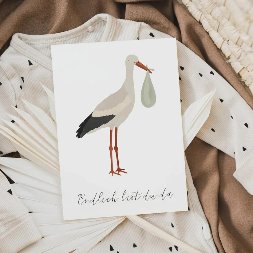 Thilda & Theo Postkarte - Storch "Endlich bist du da"