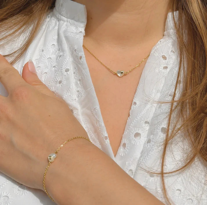 Mama Collection Herz im Herz Armband Schwangerschafts Kollektion x Fertility Perlmutt 925 Silber 18k vergoldet