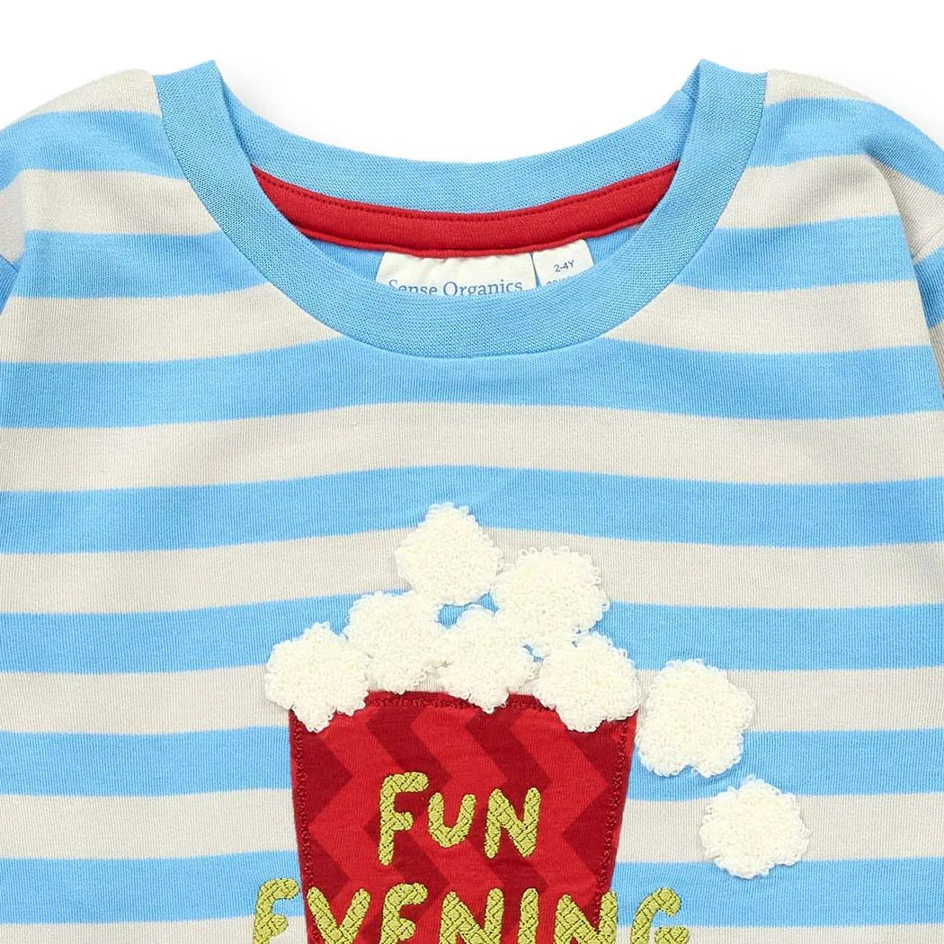 Sense Organics Schlafanzug für Kinder in Ringeloptik mit Popcorn-Applikation