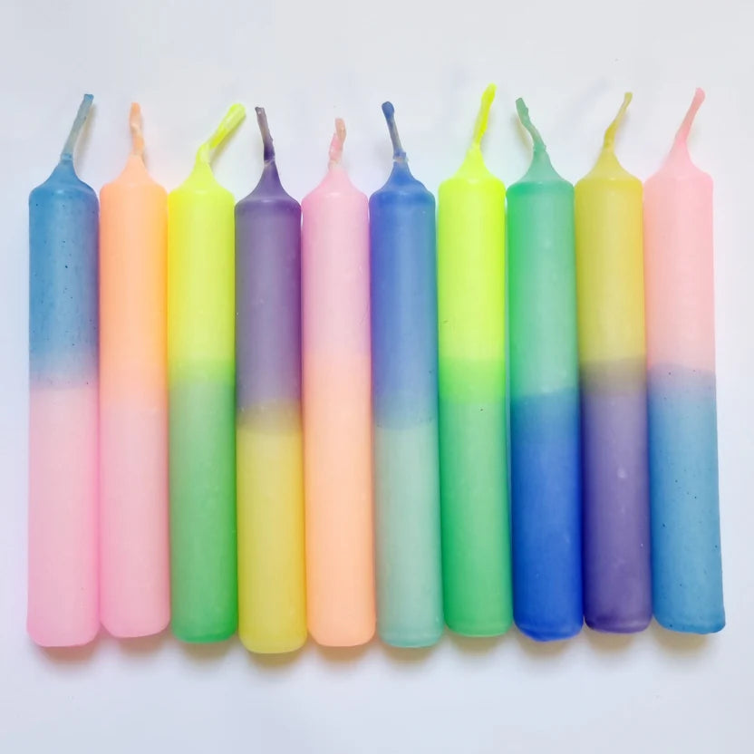 Glowybox GLOWYBOX Geburtstagskerzen für Kerzenring neon dip Dye Kerzen regenbogen pastell
