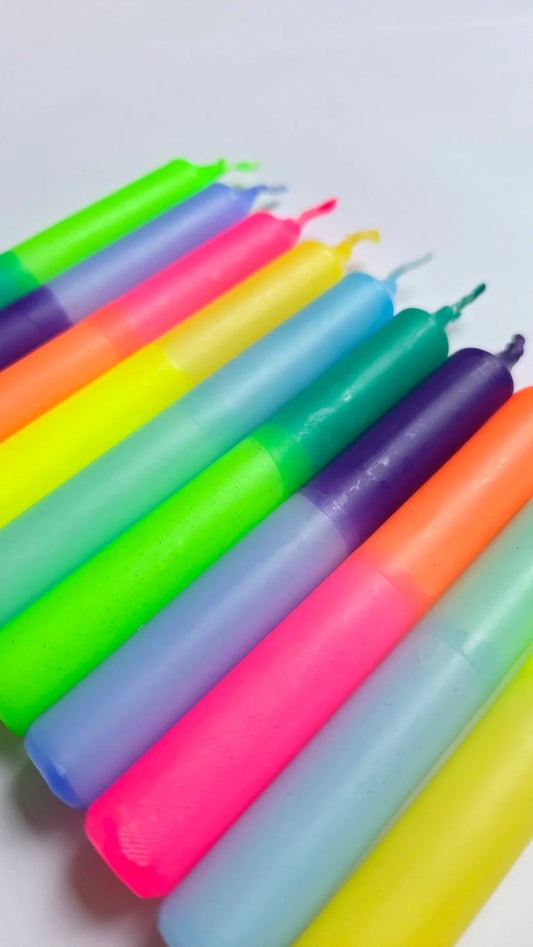 Glowybox GLOWYBOX Geburtstagskerzen für Kerzenring bunt neon dip Dye Kerzen happy rainbow
