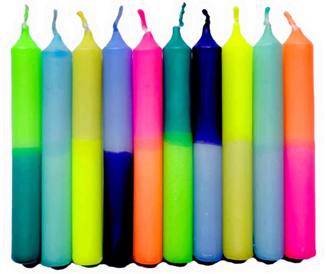 Glowybox GLOWYBOX Geburtstagskerzen für Kerzenring bunt neon dip Dye Kerzen happy rainbow