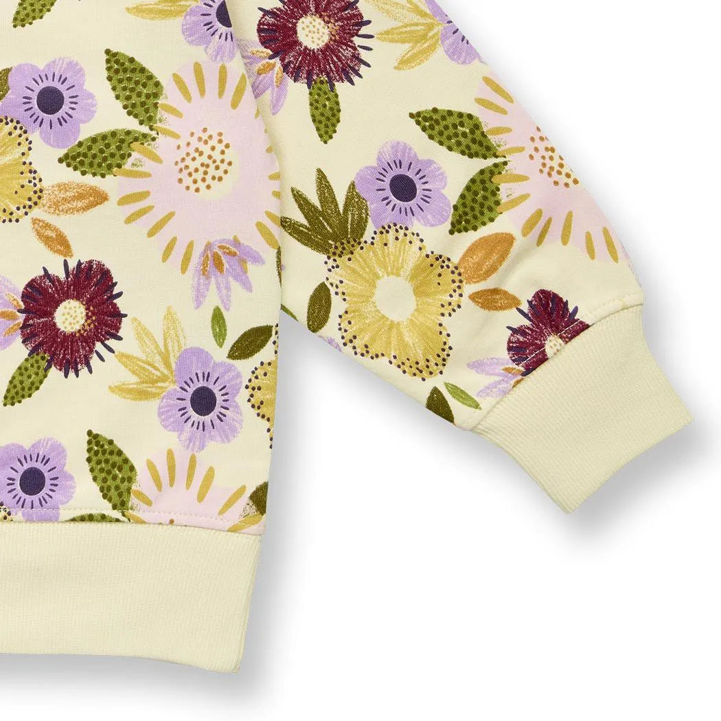 Sense Organics Kinder Sweatshirt mit Blumendruck auf Cremeweiß, Modell DARI