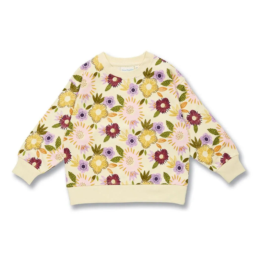 Sense Organics Kinder Sweatshirt mit Blumendruck auf Cremeweiß, Modell DARI