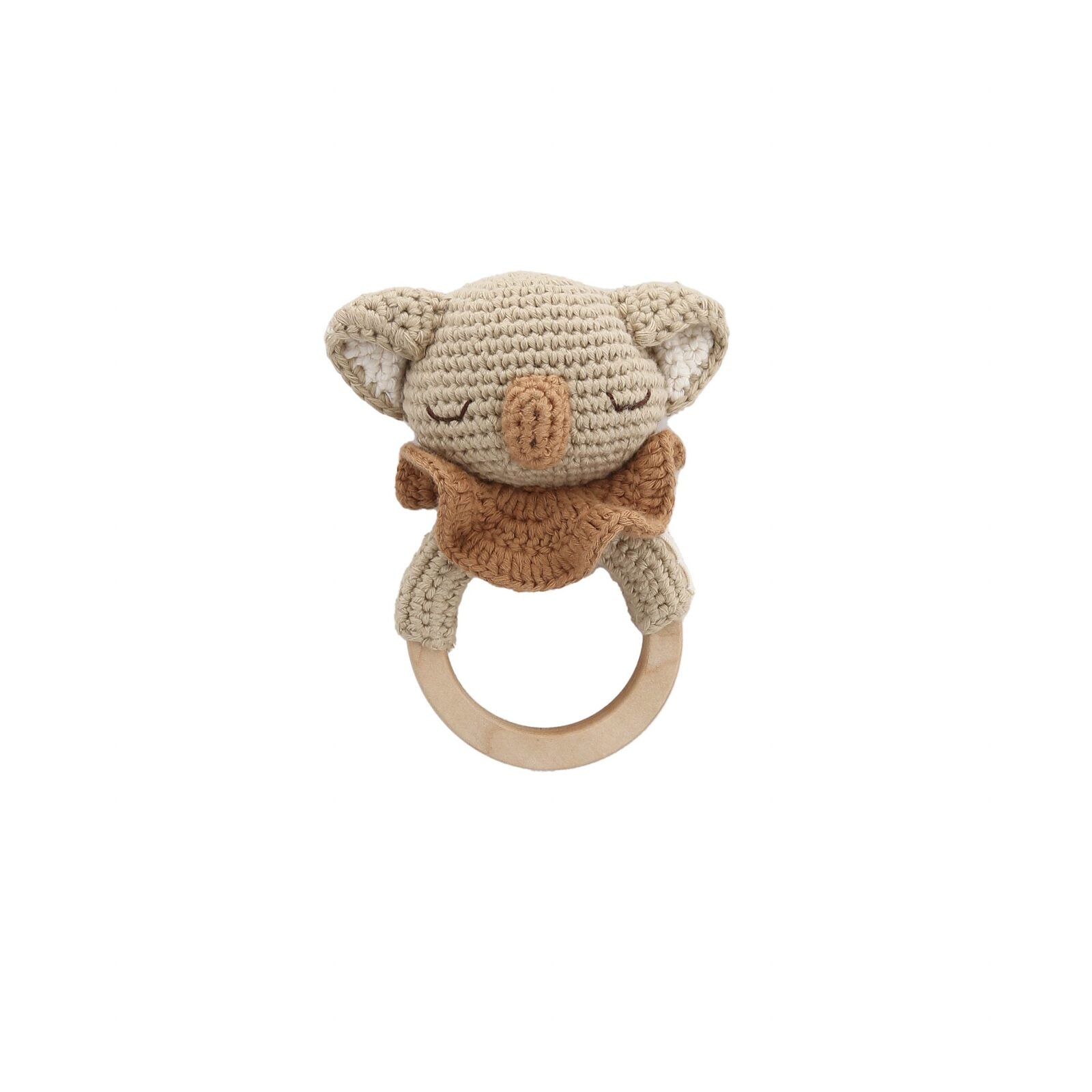 P1065 – Kurtis the Koala Teething Ring _ with bell – Beige-Caramel – Extra 0