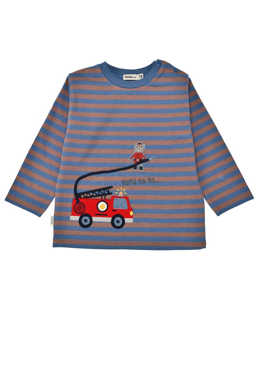 Bondi Baby Langarmshirt geringelt "Feuerwehr"