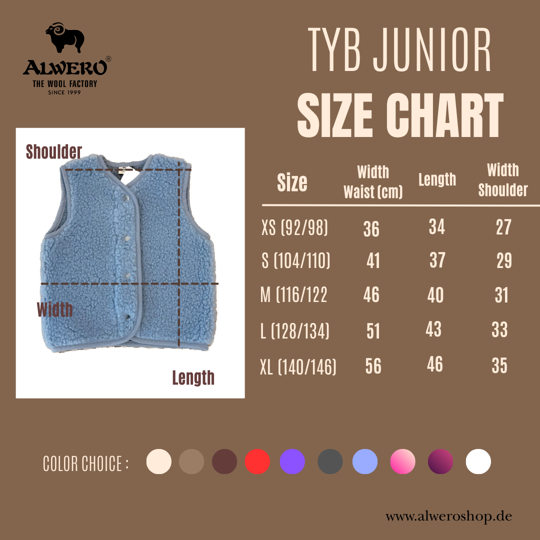 Alwero - Bodywarmer "TYB" Junior, Biowolle, SANDY BROWN mit HERZ, ultra light, SPECIAL EDITION