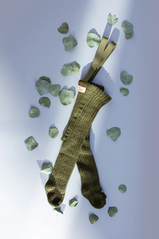 Silly Silas Granny Teddy footed tights (GOTS) olive
