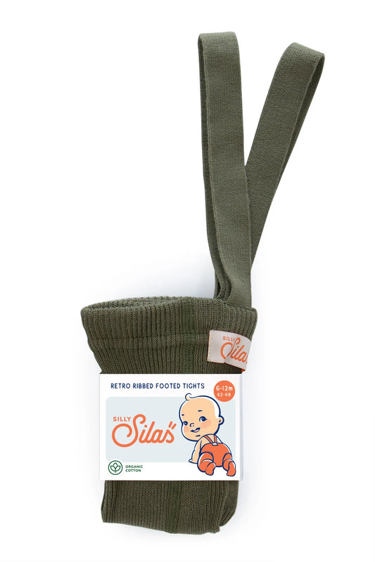 Silly Silas Footed Cotton Tights (GOTS) olive