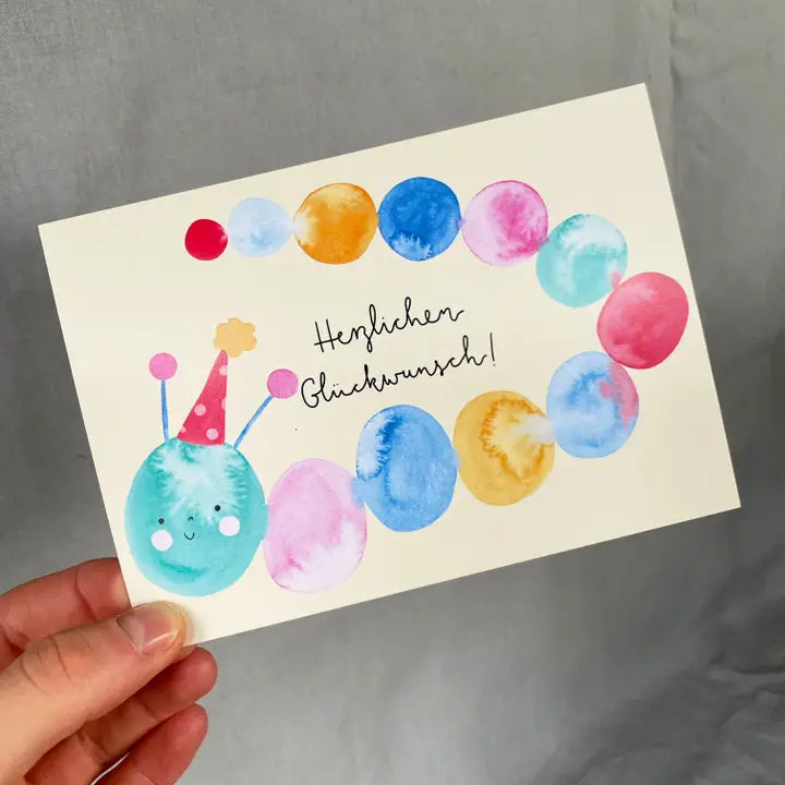 Hannahs Firlefanz - Postkarte Herzlichen Glückwunsch Raupe